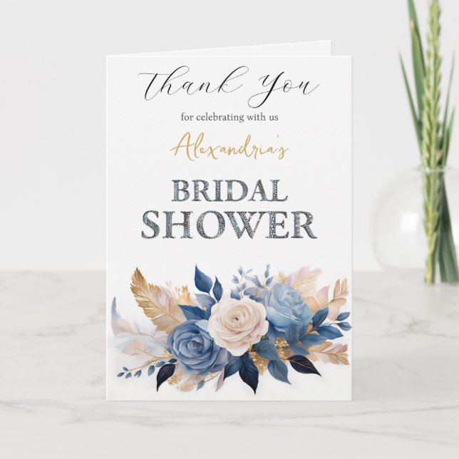 Tarjeta De Agradecimiento Personalizado Bridal Shower Rosas Gracias (Anverso)