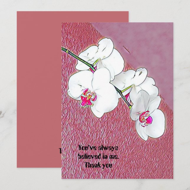 Tarjeta De Agradecimiento Personalizado Cita Pluma Acuarela Orquídeas Blanca (Anverso / Reverso)