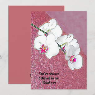 Tarjeta De Agradecimiento Personalizado Cita Pluma Acuarela Orquídeas Blanca