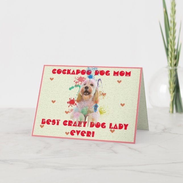 Tarjeta De Agradecimiento Personalizado Cockapoo Mamá Perro Mejor Crazy Dog  (Anverso)
