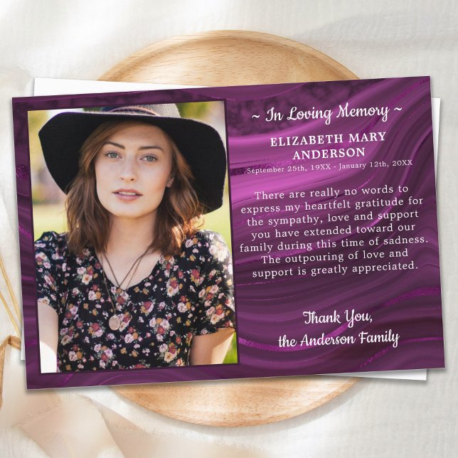 Tarjeta De Agradecimiento Personalizado conmemorativo Foto Funeral de Purple (Subido por el creador)