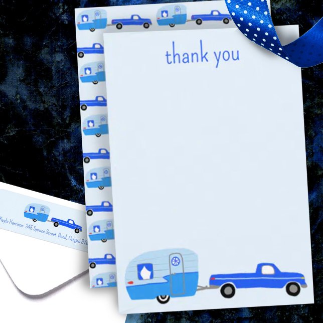 Tarjeta De Agradecimiento Personalizado de BABY SHOWER de Camión Azul Cute (Blue truck and camper trailer baby shower collection. Custom thank you cards, invites & more)