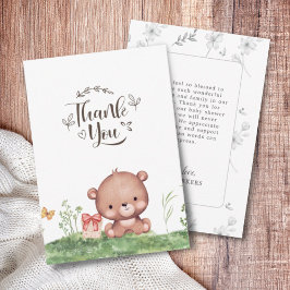 Tarjeta De Agradecimiento Personalizado de Baby Shower de Floral de oso mate