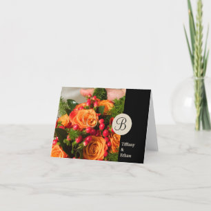 Tarjeta De Agradecimiento Personalizado de banda negra foto carta monograma 