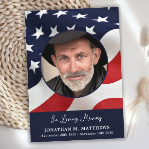 Tarjeta De Agradecimiento Personalizado de Bandera Americana Foto Funeral Mi