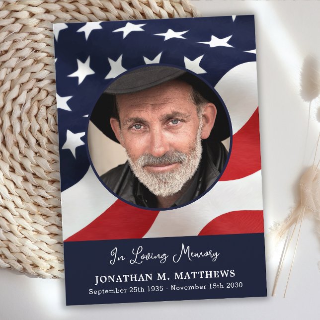 Tarjeta De Agradecimiento Personalizado de Bandera Americana Foto Funeral Mi (Subido por el creador)