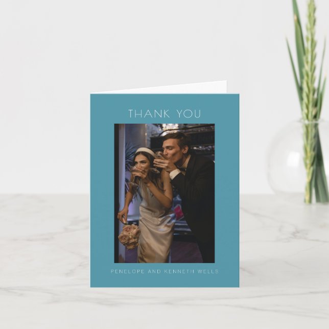 Tarjeta De Agradecimiento Personalizado de Boda azul Verde azulado elegante  (Anverso)