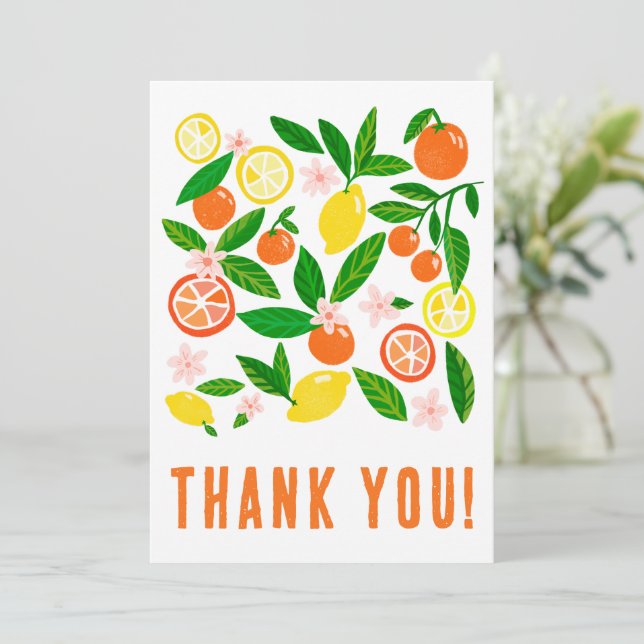 Tarjeta De Agradecimiento Personalizado de celebración de cítricos Llanto co (Anverso de pie)