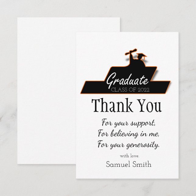 Tarjeta De Agradecimiento Personalizado de desplazamiento en blanco y negro  (Anverso / Reverso)