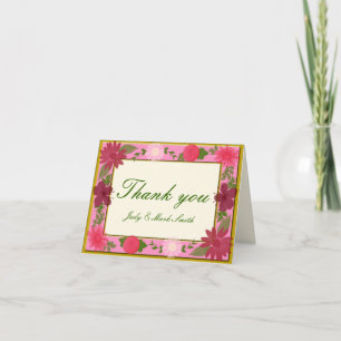 Tarjeta De Agradecimiento Personalizado De Flores Rosadas Gracias Cartas