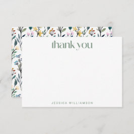 Tarjeta De Agradecimiento Personalizado de flores silvestres Boho Watercolor