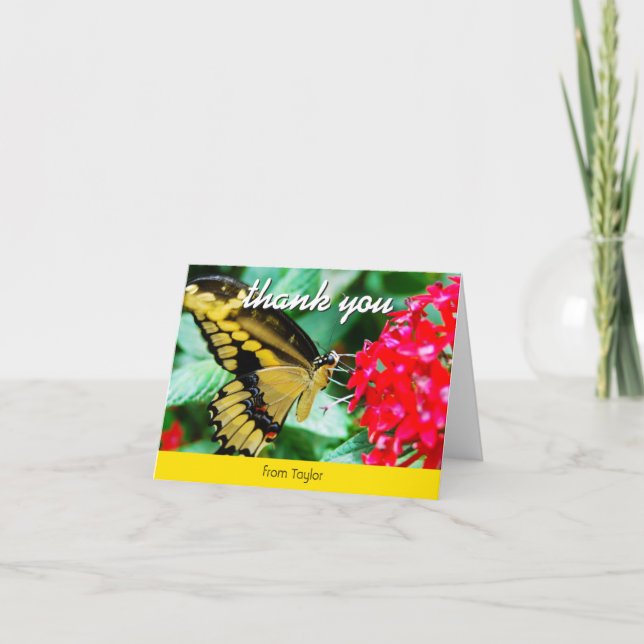 Tarjeta De Agradecimiento Personalizado de fotos de mariposas amarillas negr (Anverso)