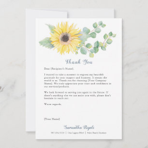 Tarjeta De Agradecimiento Personalizado de girasol Gracias Cartas por Negoci