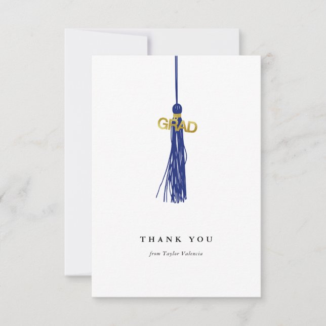 Tarjeta De Agradecimiento Personalizado de Graduación Blue Tassel (Anverso)