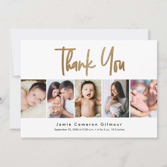 Tarjeta De Agradecimiento Personalizado de guiones dorados modernos 5 foto b (Anverso)