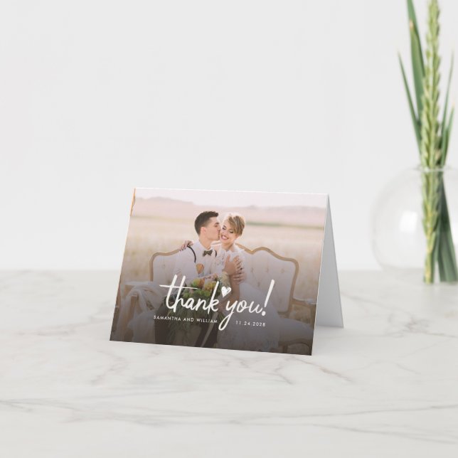 Tarjeta De Agradecimiento Personalizado de guiones manuscritos del Boda de f (Anverso)