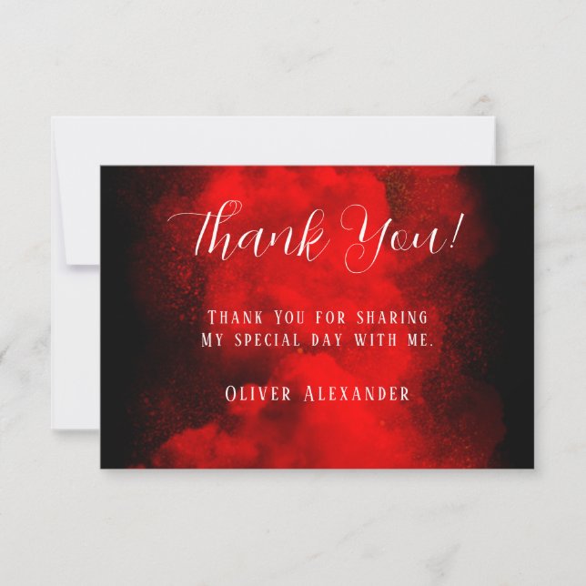 Tarjeta De Agradecimiento Personalizado De Humo Abstracto Negro Y Rojo (Anverso)