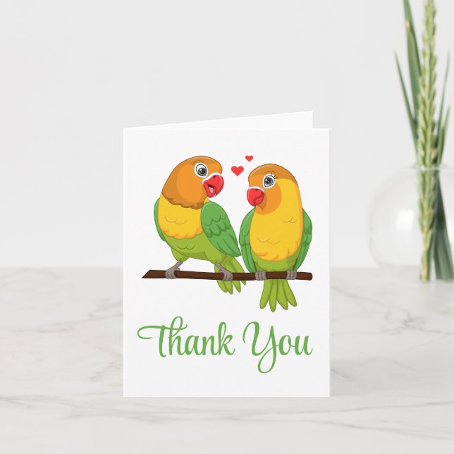 Tarjeta De Agradecimiento Personalizado de Lovebirds Amor Amor Amarillo Verd (Anverso)