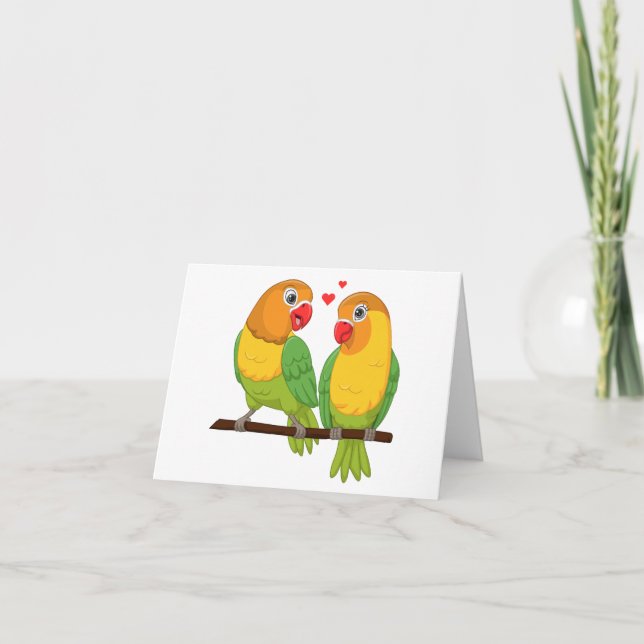 Tarjeta De Agradecimiento Personalizado de Lovebirds Amor Amor Amarillo Verd (Anverso)