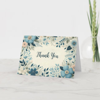 Tarjeta De Agradecimiento Personalizado de marco floral azul plegado Gracias