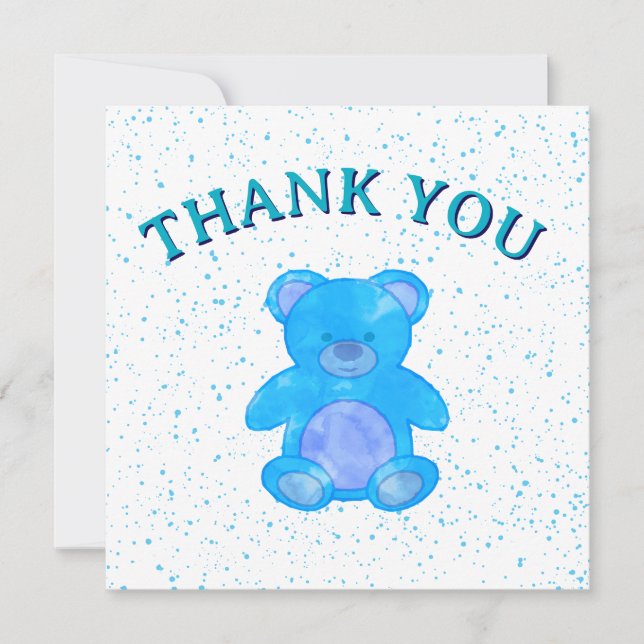 Tarjeta De Agradecimiento Personalizado de oso de peluche azul (Anverso)