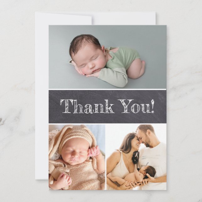 Tarjeta De Agradecimiento Personalizado de pizarra Fotos múltiples Bebé Duch (Anverso)