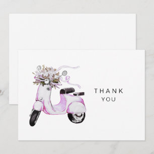 Tarjeta De Agradecimiento Personalizado de Scooter rosa floral acuático pers