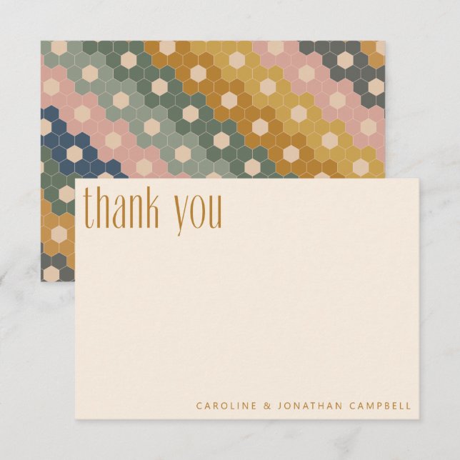 Tarjeta De Agradecimiento Personalizado del Boda amarillo boho geométrico Sa (Anverso / Reverso)