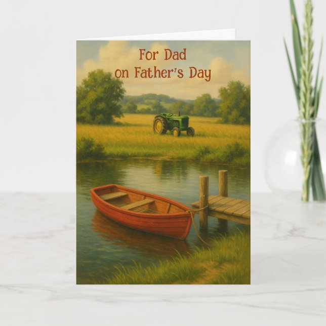 Tarjeta De Agradecimiento Personalizado Día del Padre Barco Rojo y Tractor c (Anverso)