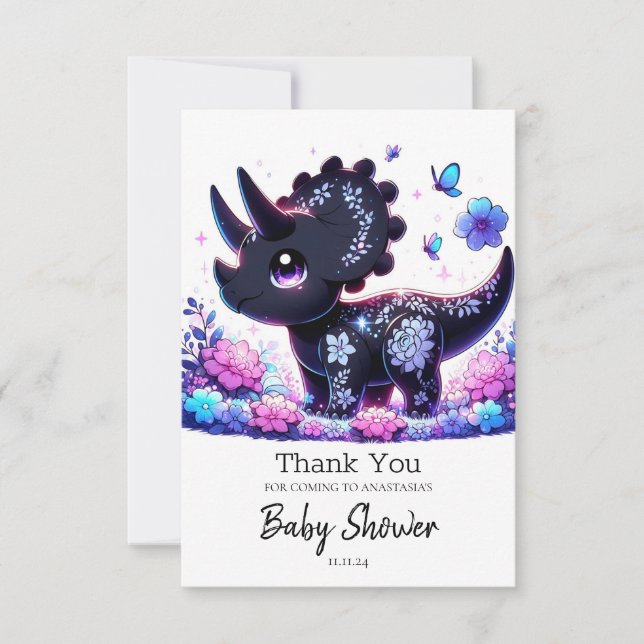Tarjeta De Agradecimiento Personalizado divertida Dinosaur Baby Shower (Anverso)