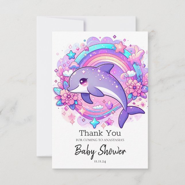 Tarjeta De Agradecimiento Personalizado Dolphin Baby Shower (Anverso)