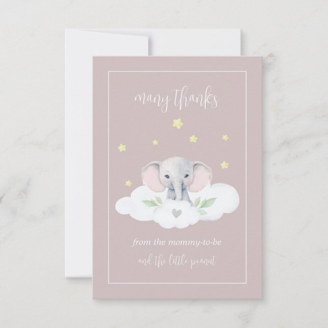 Tarjeta De Agradecimiento Personalizado Elephant Pink Baby Shower Gracias Ca (Anverso)
