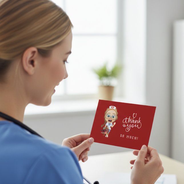 Tarjeta De Agradecimiento Personalizado Enfermera Roja Gracias (Subido por el creador)