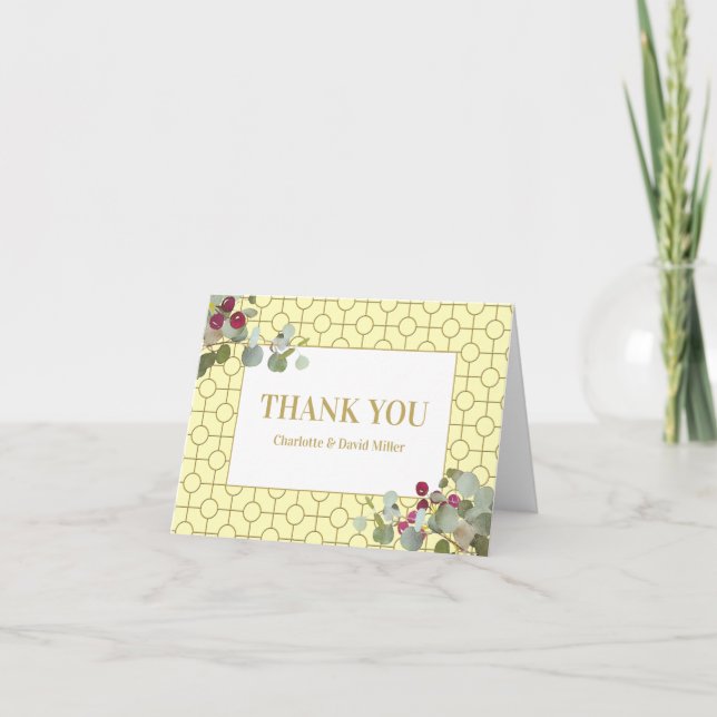 Tarjeta De Agradecimiento Personalizado Eucalyptus y Boda Berry (Anverso)