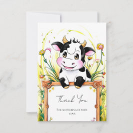 Tarjeta De Agradecimiento Personalizado Farm Cow Baby Shower