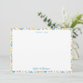 Tarjeta De Agradecimiento Personalizado Floral Boho Blue Yellow Ditsy Baby S