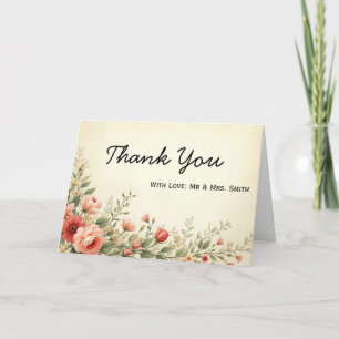 Tarjeta De Agradecimiento Personalizado Floral Chic Fuente Estilosa Gracias 