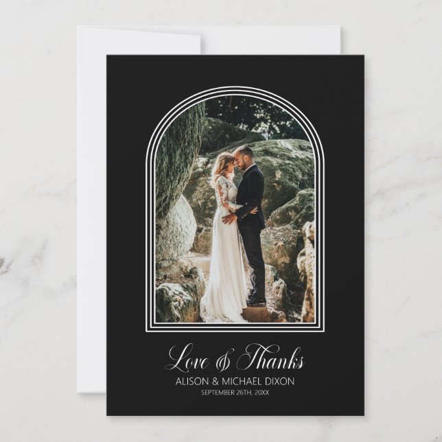 Tarjeta De Agradecimiento Personalizado Foto Boda de Black Arch (Anverso)