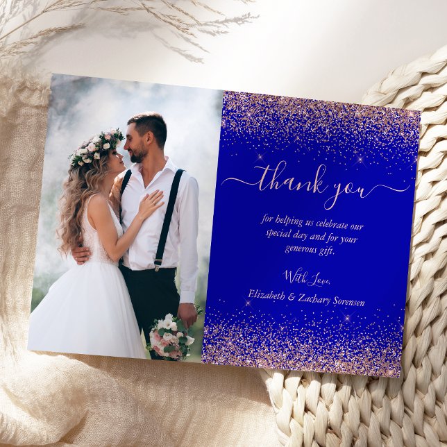Tarjeta De Agradecimiento Personalizado Foto Boda del Rosa Real Azul Purpuri (Subido por el creador)
