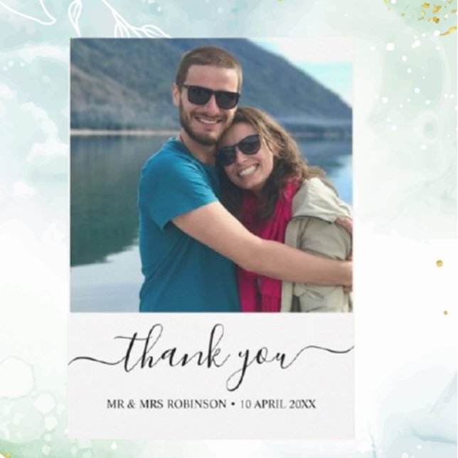 Tarjeta De Agradecimiento Personalizado Foto Boda relajado gracias Tema (Create heartfelt wedding thank you cards with a custom photo and relaxed theme. )