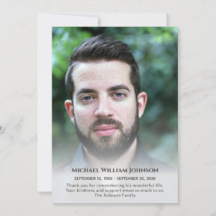 Tarjeta De Agradecimiento Personalizado Foto Compasión por el funeral de Ber