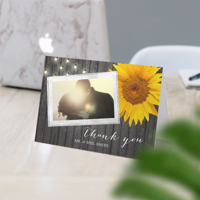 Tarjeta De Agradecimiento Personalizado Foto de Barn Wood Boda de girasol Gr (Subido por el creador)