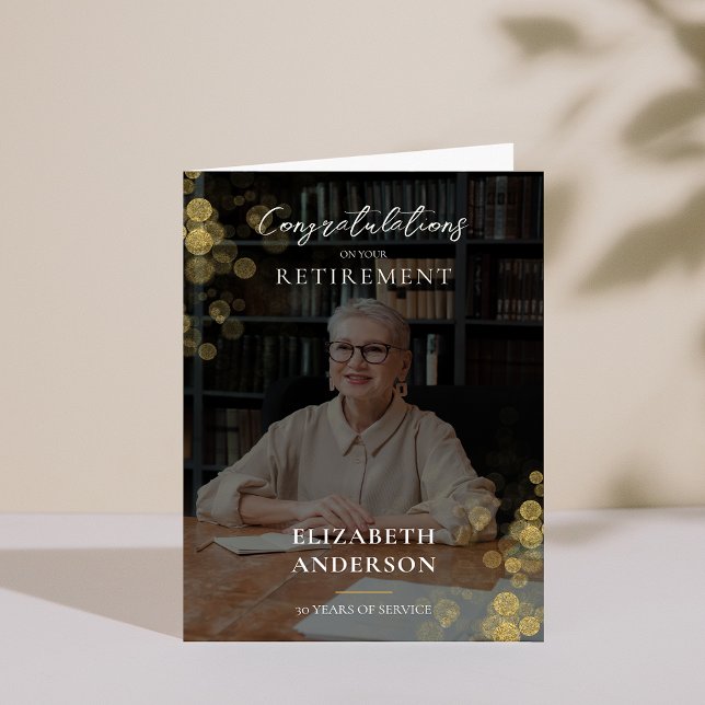Tarjeta De Agradecimiento Personalizado Foto Empleado de Retiro de Confetti  (Custom Photo Gold Confetti Retirement Employee Thank You Card)