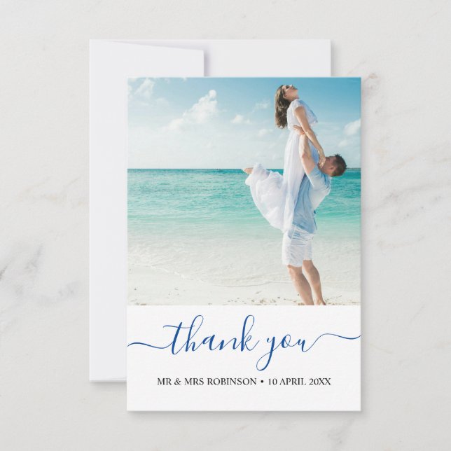 Tarjeta De Agradecimiento Personalizado Foto Modern Beach Wedding Tema de ag (Anverso)