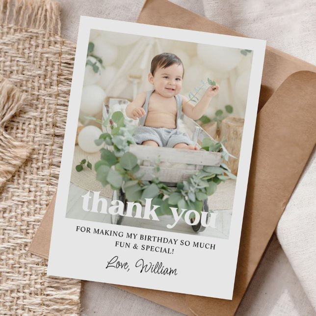 Tarjeta De Agradecimiento Personalizado Foto Primer Fiesta de Cumpleaños (Subido por el creador)