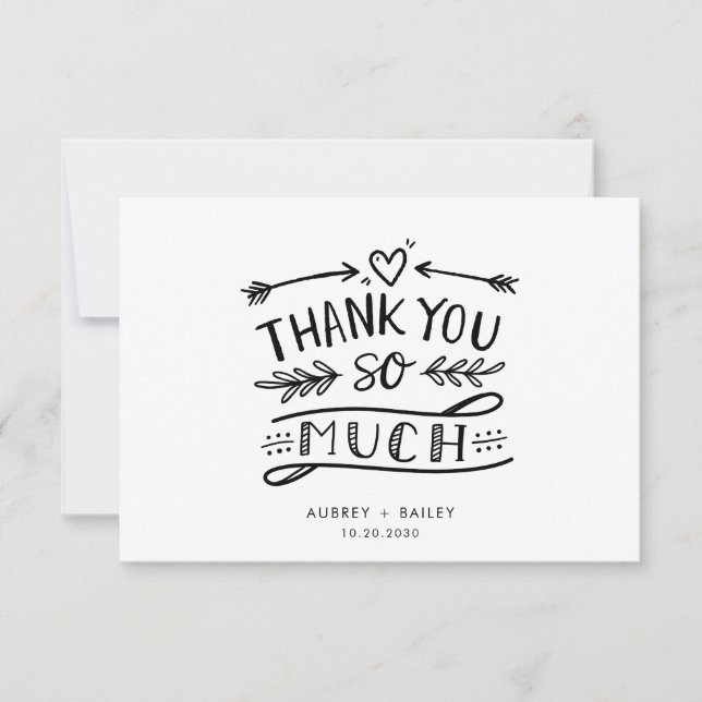 Tarjeta De Agradecimiento Personalizado  Fun Calligraphy Heart Banner Boda (Anverso)