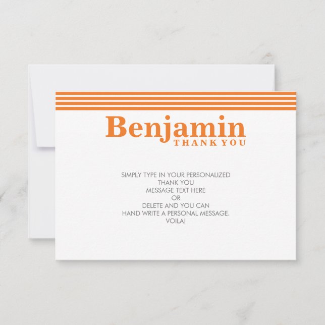 Tarjeta De Agradecimiento PERSONALIZADO GRACIAS TIENES EN CUENTA a naranja m (Anverso)