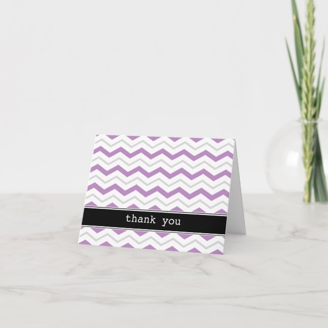 Tarjeta De Agradecimiento Personalizado Gray & Purple Chevron Gracias Cartas (Anverso)