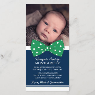 Tarjeta De Agradecimiento Personalizado Green Bow Foto Baby Shower Gracias