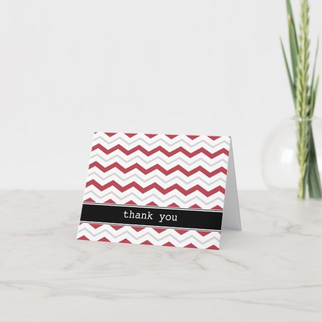 Tarjeta De Agradecimiento Personalizado Gris y Red Chevron Gracias Cartas (Anverso)